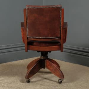 Antique English Art Deco Oak & Leather Revolving Office Desk Arm Chair / Armchair (Circa 1935) - Photo 10
