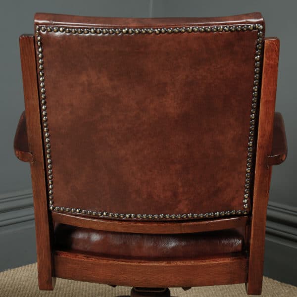 Antique English Art Deco Oak & Leather Revolving Office Desk Arm Chair / Armchair (Circa 1935) - Photo 11
