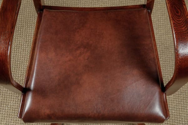 Antique English Art Deco Oak & Leather Revolving Office Desk Arm Chair / Armchair (Circa 1935) - Photo 15
