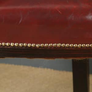 Antique English Victorian Walnut Burgundy Red Leather Office Desk Arm Chair (Circa 1880)