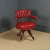 Antique English Victorian Mahogany & Crimson Red Leathercloth Revolving Office Desk Arm Chair (Circa 1890)