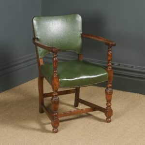 Antique English George V Oak Office Desk Elbow Tub Arm Chair (Circa 1925)
