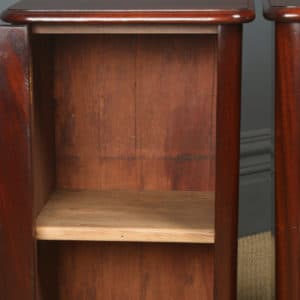 Antique English Pair of Victorian Flame Mahogany Bedside Tables / Cupboards / Nightstands (Circa 1870)