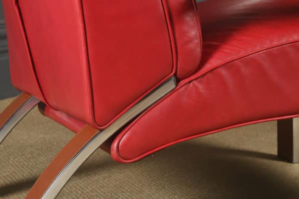 Vintage English Mid-Century Red Leather & Chrome Lounge Chair / Armchair (Circa 1960)