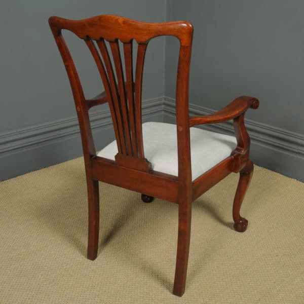 Antique English Georgian Chippendale Style Mahogany Elbow Office / Desk / Dining / Arm Chair / Carver (Circa 1880)