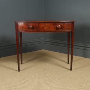 Antique English Georgian Regency Mahogany Inlaid Bow Front Occasional Side Lamp Writing Table (Circa 1820)