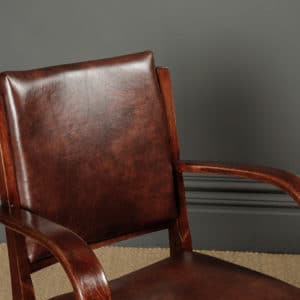 Antique English Art Deco Oak & Leather Revolving Office Desk Arm Chair / Armchair (Circa 1935) - Photo 2