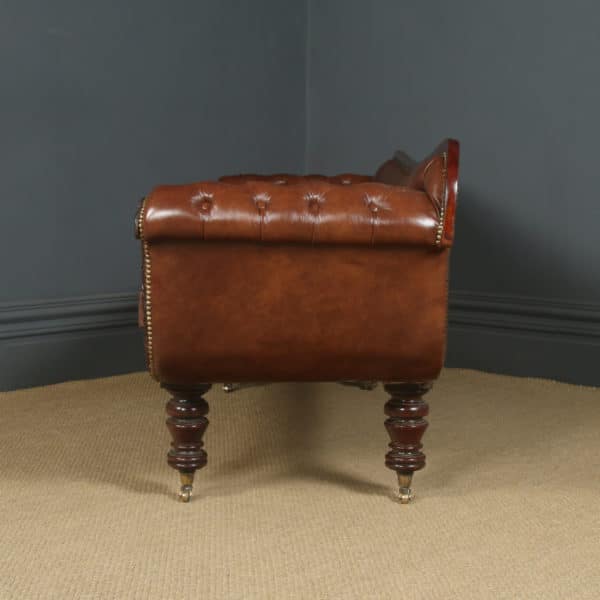 Antique English Regency Mahogany & Brown Leather Double Ended Couch / Settee / Sofa (Circa 1830)