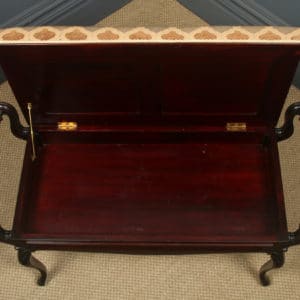 Antique English Victorian Rococo Mahogany Upholstered Piano / Music / Duet Stool (Circa 1880)