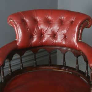 Antique English Victorian Walnut Burgundy Red Leather Office Desk Arm Chair (Circa 1880)
