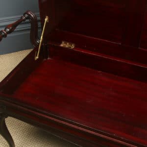 Antique English Victorian Rococo Mahogany Upholstered Piano / Music / Duet Stool (Circa 1880)