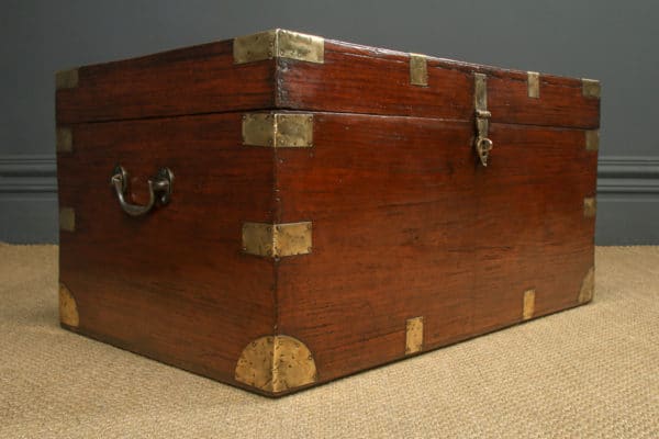Antique Anglo-Indian Victorian Teak Wood Campaign Chest / Trunk / Ottoman / Coffee Table (Circa 1870)