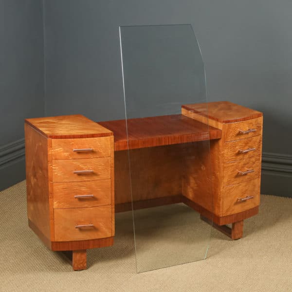 Antique English Art Deco 4ft Amboyna & Walnut Office Pedestal Writing Desk (Circa 1930)