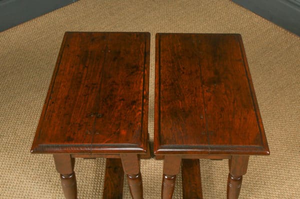 Vintage English Pair of 17th Century Style Solid Oak Joint Stools / Occasional Side Tables (Circa 1960)