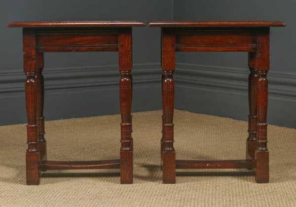 Vintage English Pair of 17th Century Style Solid Oak Joint Stools / Occasional Side Tables (Circa 1960)