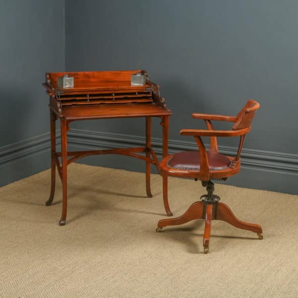 Antique English Edwardian Art Nouveau Metamorphic Mahogany & Leather Writing Table / Desk (Circa 1905)