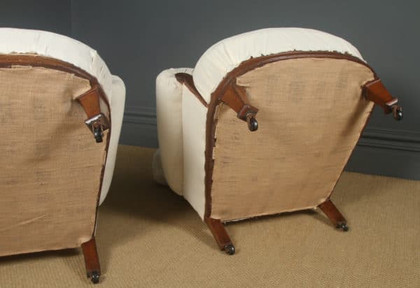 Antique English Victorian Pair of Upholstered Oak Howard & Sons Style Chairs / Armchairs (Circa 1880)