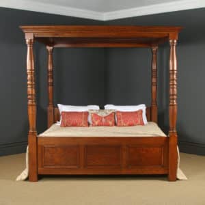 English 18th Century Style 6ft 6” Super King Oak Four Poster Bed (Circa 1990)