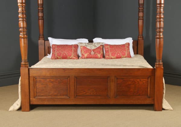 English 18th Century Style 6ft 6” Super King Oak Four Poster Bed (Circa 1990)