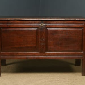 Antique English Georgian Oak Twin Panel Coffer Chest Blanket Box Trunk (Circa 1720)
