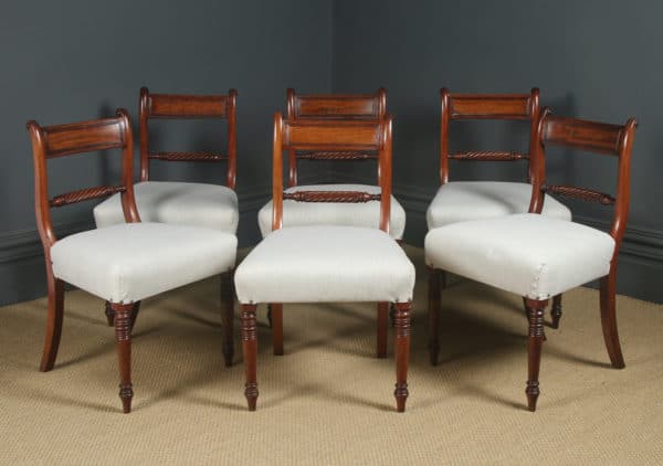 Antique English Georgian Regency Set of Six 6 Mahogany Bar Back Dining Chairs (Circa 1825)