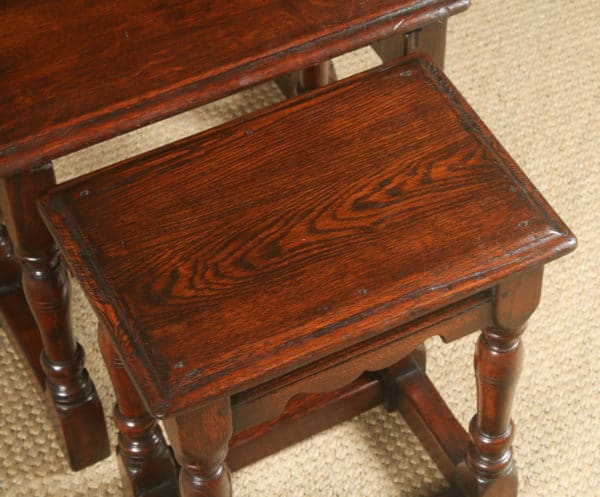 Vintage English 18th Century Style Nest of Three Solid Oak Side Tables (Circa 1960)