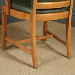 Antique English George V Beech & Green Leather Office Desk Elbow Tub Arm Chair (Circa 1920)