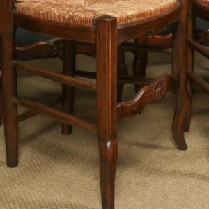 Antique French Set of 6 Six Louis XV Style Oak Ladder Back Rush Seat Kitchen Dining Chairs (Circa 1920)