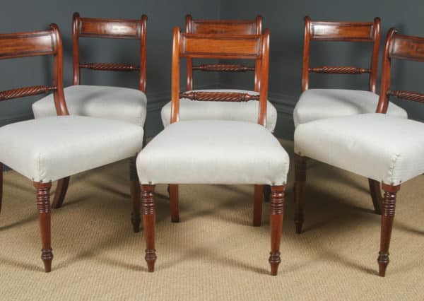 Antique English Georgian Regency Set of Six 6 Mahogany Bar Back Dining Chairs (Circa 1825)