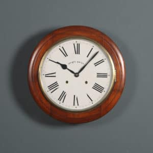 Antique 16" Mahogany Anglo Swiss Railway Station / School Round Dial Wall Clock (Chiming)