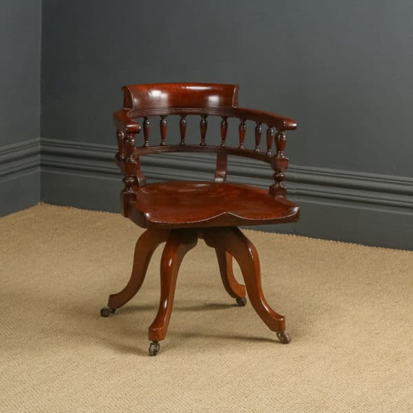 Antique English Victorian Oak Revolving Office Desk Arm Chair (Circa 1880)