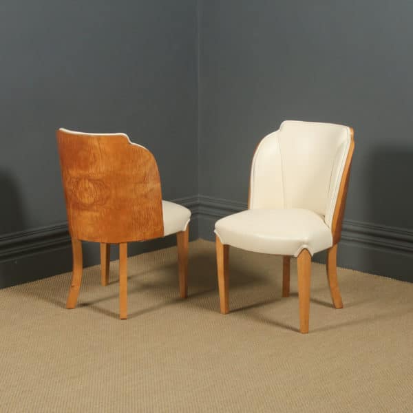 Antique English Art Deco Pair of Epstein Satinwood & Leather Cloud Shape Dining Chairs (Circa 1935) - Photo 1