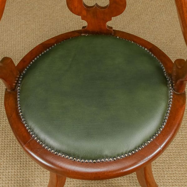 Antique English Victorian Mahogany & Green Leather Revolving Office Desk Arm Chair (Circa 1870)