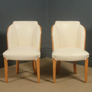 Antique English Art Deco Pair of Epstein Satinwood & Leather Cloud Shape Dining Chairs (Circa 1935) - Photo 14