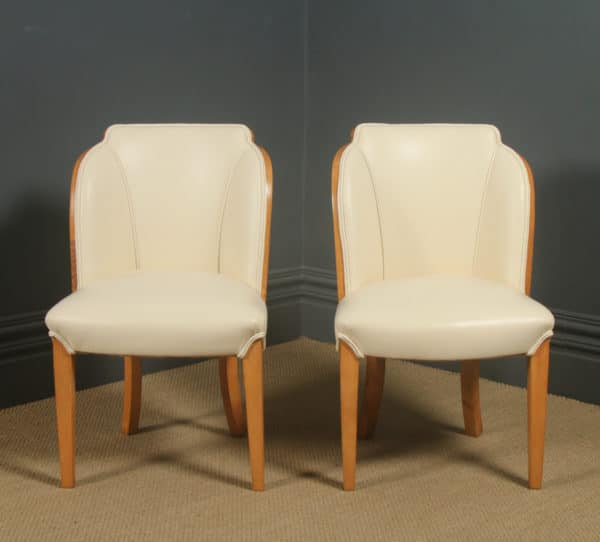 Antique English Art Deco Pair of Epstein Satinwood & Leather Cloud Shape Dining Chairs (Circa 1935) - Photo 14