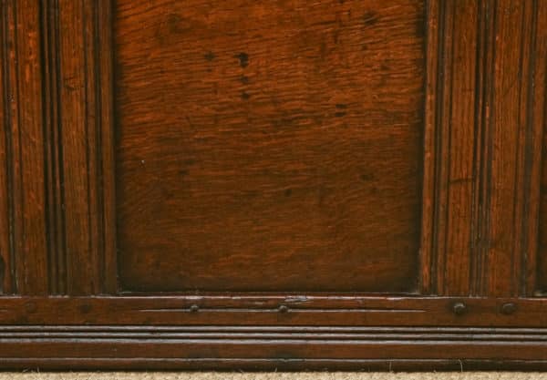 Antique English Georgian Oak Triple Panel Coffer Chest Blanket Box Trunk (Circa 1720)