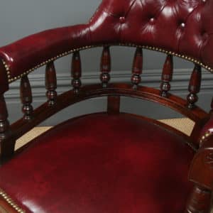 Antique English Pair of Victorian Mahogany & Red Leather Office Desk Library Club Arm Chairs (Circa 1880)