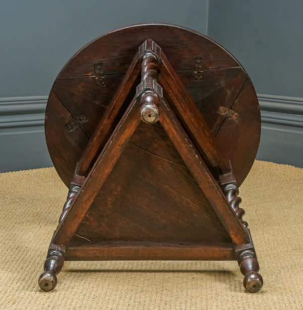 Antique English George V Oak Revolving Round Drop Leaf Tripod Side Lamp Table (Circa 1920)