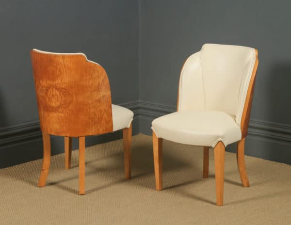 Antique English Art Deco Pair of Epstein Satinwood & Leather Cloud Shape Dining Chairs (Circa 1935) - Photo 2