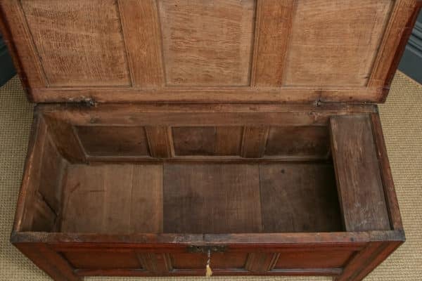 Antique English Georgian Oak Triple Panel Coffer Chest Blanket Box Trunk (Circa 1720)