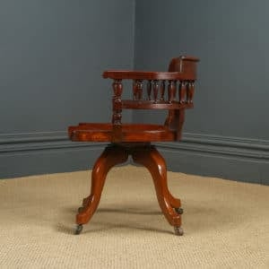Antique English Victorian Oak Revolving Office Desk Arm Chair (Circa 1880)
