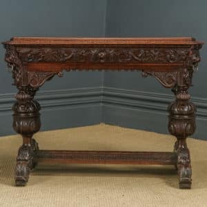 Antique Flemish Victorian Gothic Green Man Carved Oak Dolphin Centre / Hall Table (Circa 1870)