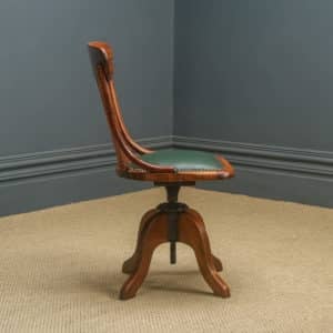 Antique English Edwardian Beech & Green Leather Revolving Office Desk Side Chair (Circa 1910)