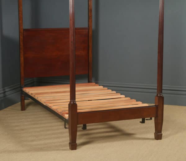 Antique English Edwardian Mahogany 3ft Single Four Poster Bed by Heals of London (Circa 1910)