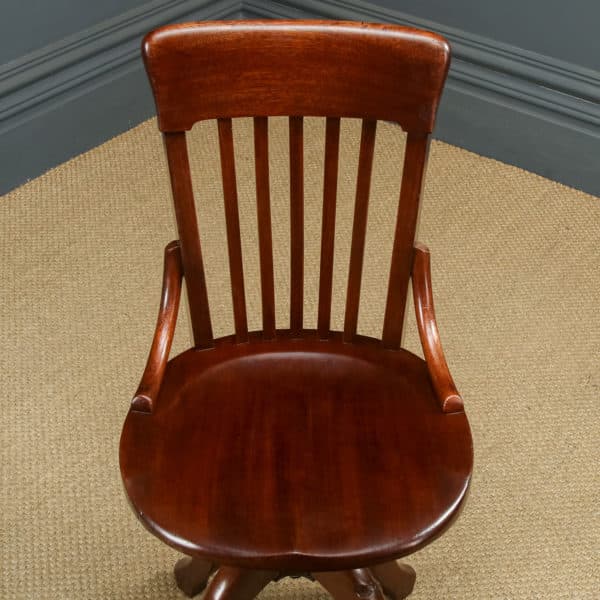 Antique English Edwardian Beech Revolving Office Desk Side Chair (Circa 1910)