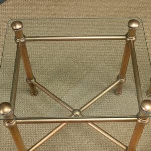 Vintage Italian Pair of Art Deco Style Brass & Glass Occasional Lamp Coffee Side Tables (Circa 1970)