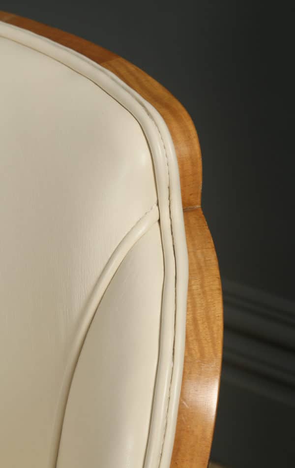 Antique English Art Deco Pair of Epstein Satinwood & Leather Cloud Shape Dining Chairs (Circa 1935) - Photo 9