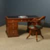 Antique English Victorian 4ft 6” Walnut & Black Leather Pedestal Office Writing Desk (Circa 1890)