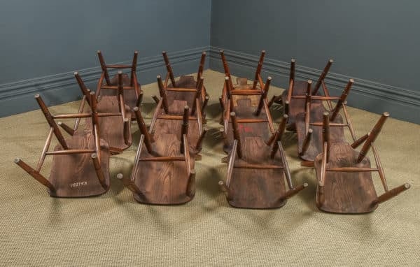 Antique Set of 12 Twelve Victorian Ash & Elm Windsor Stick & Hoop Back Kitchen Chairs (Circa 1930)