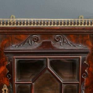 Antique English Pair of Victorian Rosewood & Brass Wall Hanging Glazed Display Cabinets / Cupboards (Circa 1860)